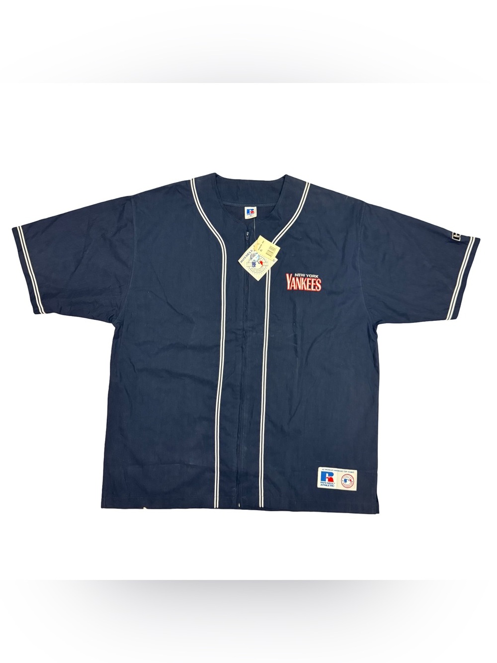 Vintage 90s New York Yankees MLB Russell Athletic Zip Jersey Navy XL